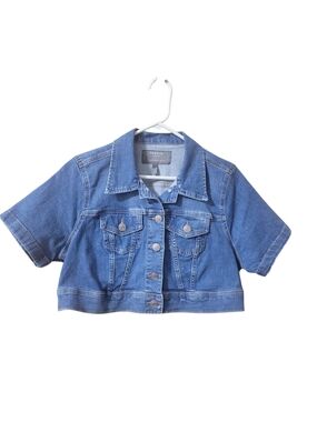torrid Blue Cropped Short-Sleeve Denim Jacket